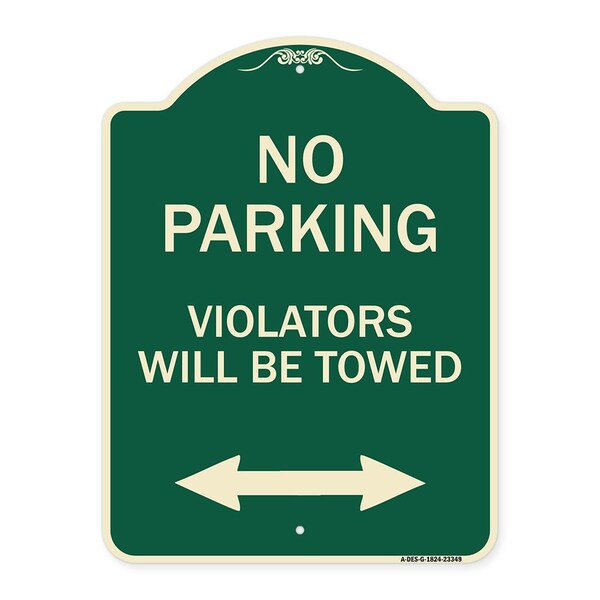 Signmission Parking Violators Will Towed W/ Bidirectional Arrow Heavy-Gauge Alum Sign, 24" x 18", G-1824-23349 A-DES-G-1824-23349 - main